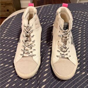 Vintage Havana Beige and White High-Top Sneakers